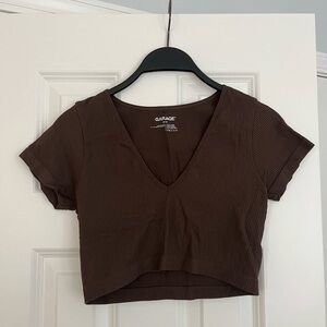 Brown cropped short sleeve top from Garage